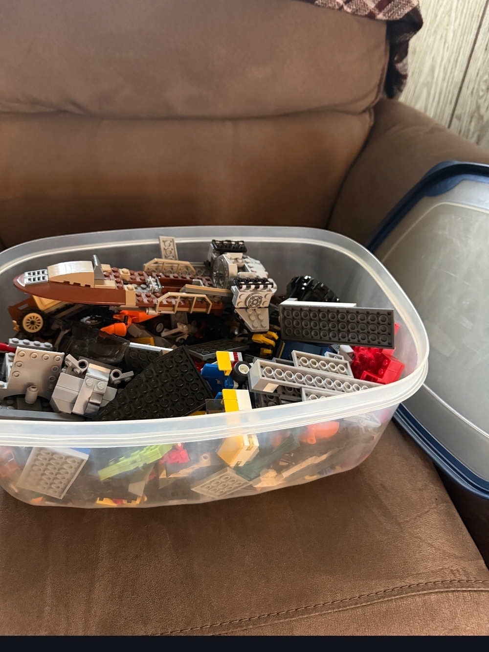Lego Mixed Building Bricks and Pieces in Brown, Black, Gray, Red, Yellow, Blue